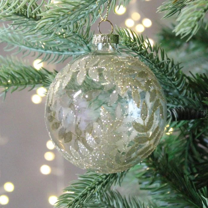 Christmas Bauble - Glittery Gold Leaves