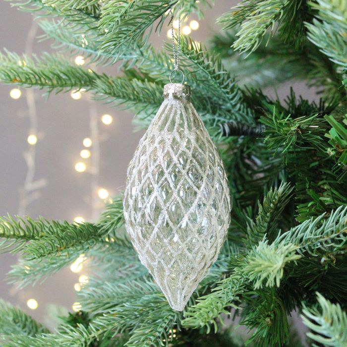 Christmas Baubles - Silver Glittery Glass Lamp