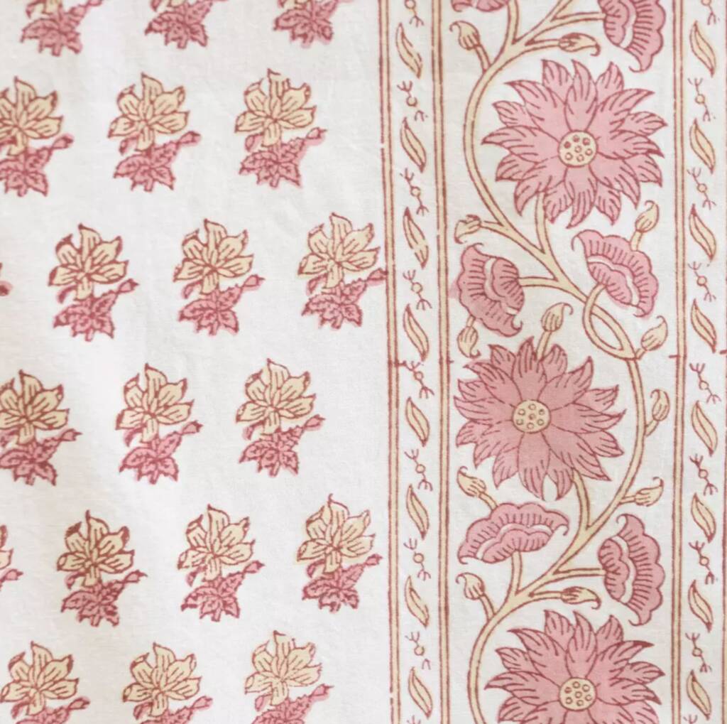 Block Print Tablecloth - Peony Pink