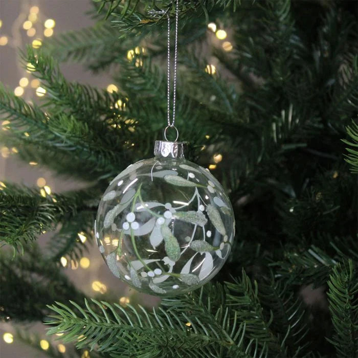 Christmas Baubles - Mistletoe Painted Glass Bauble