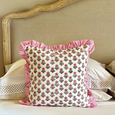 Cushion Cover - Peony Pink (Block Printed)