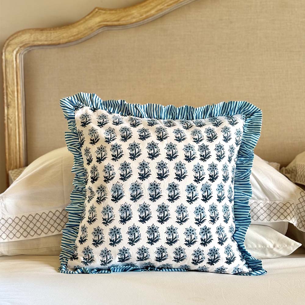 Cushion Cover - Periwinkle Blue (Block Printed)