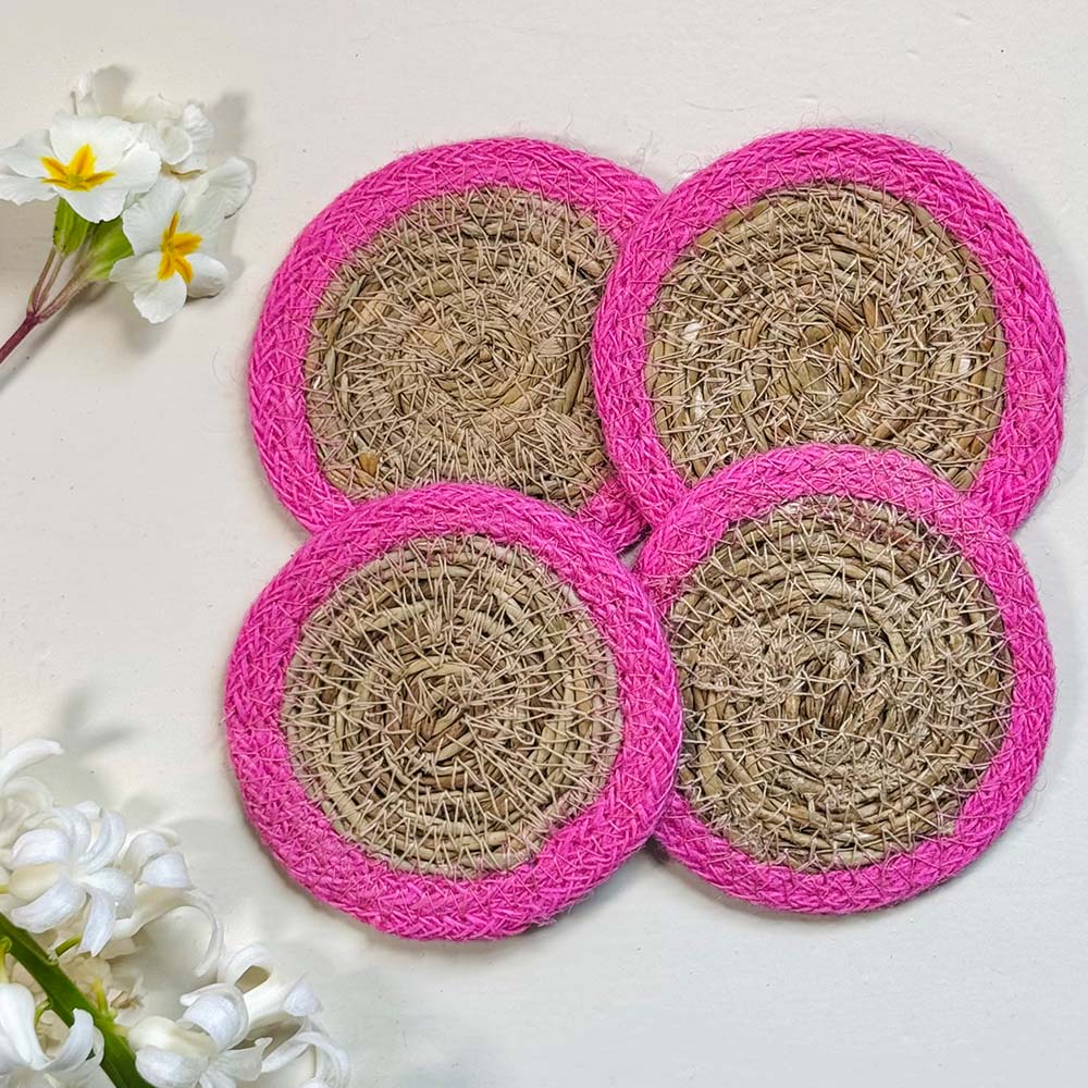 Seagrass Coaster - Pink (Set of 4)