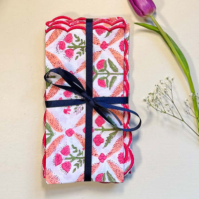 Block Print Napkins - Pink Wild Flowers (set of 4)