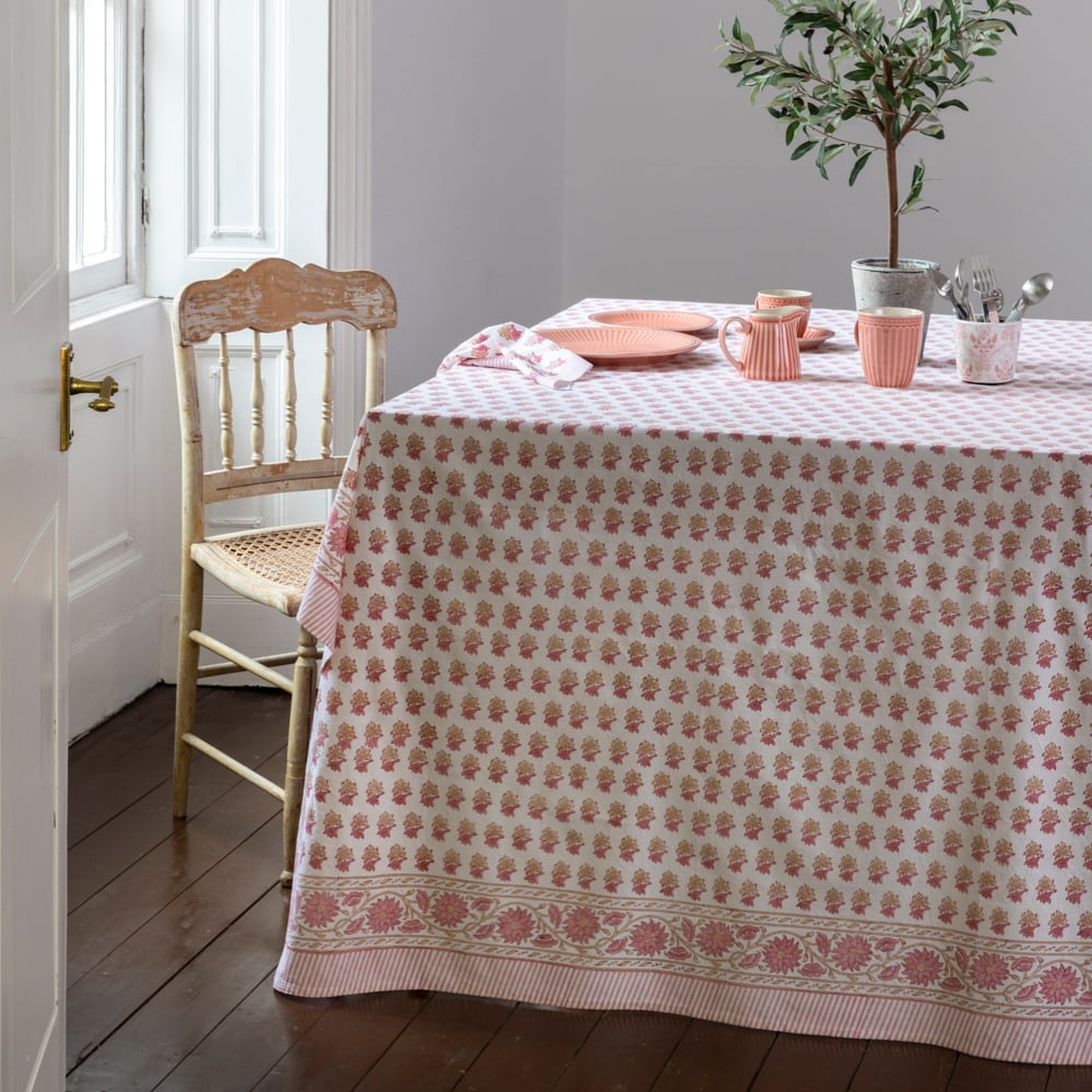 Block Print Tablecloth - Peony Pink