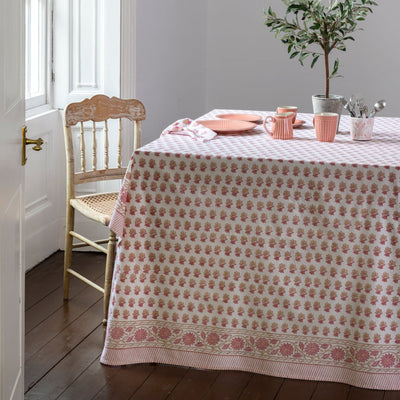 Block Print Tablecloth - Peony Pink