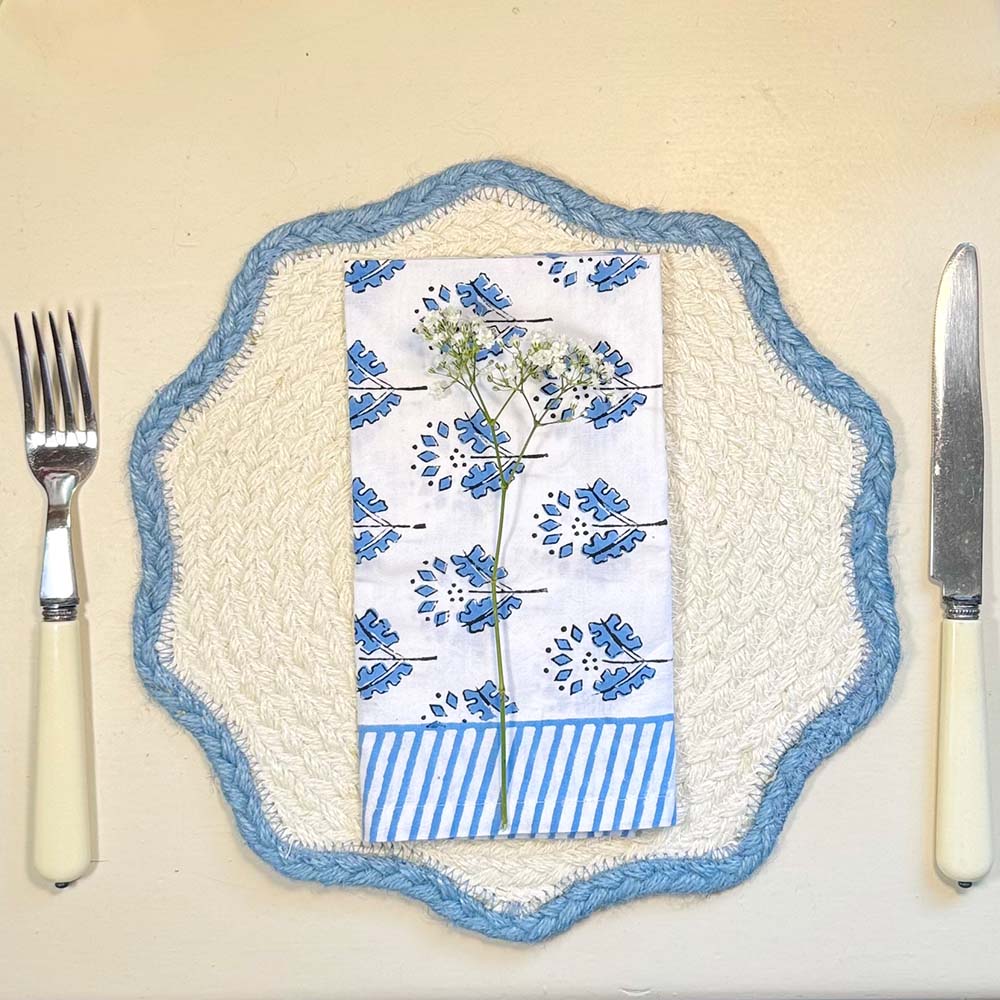 Scalloped Jute Placemats - Dusty Blue
