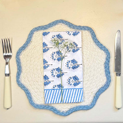 Scalloped Jute Placemats - Dusty Blue