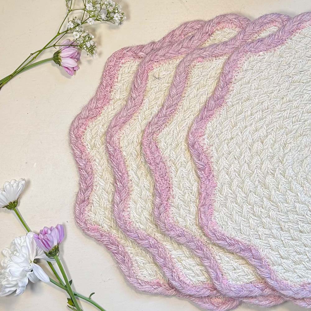 Scalloped Jute Placemats - Dusty Pink