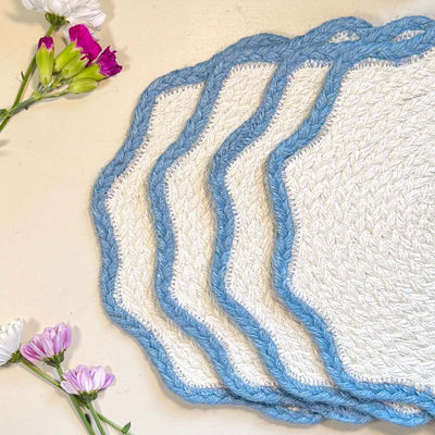 Scalloped Jute Placemats - Dusty Blue