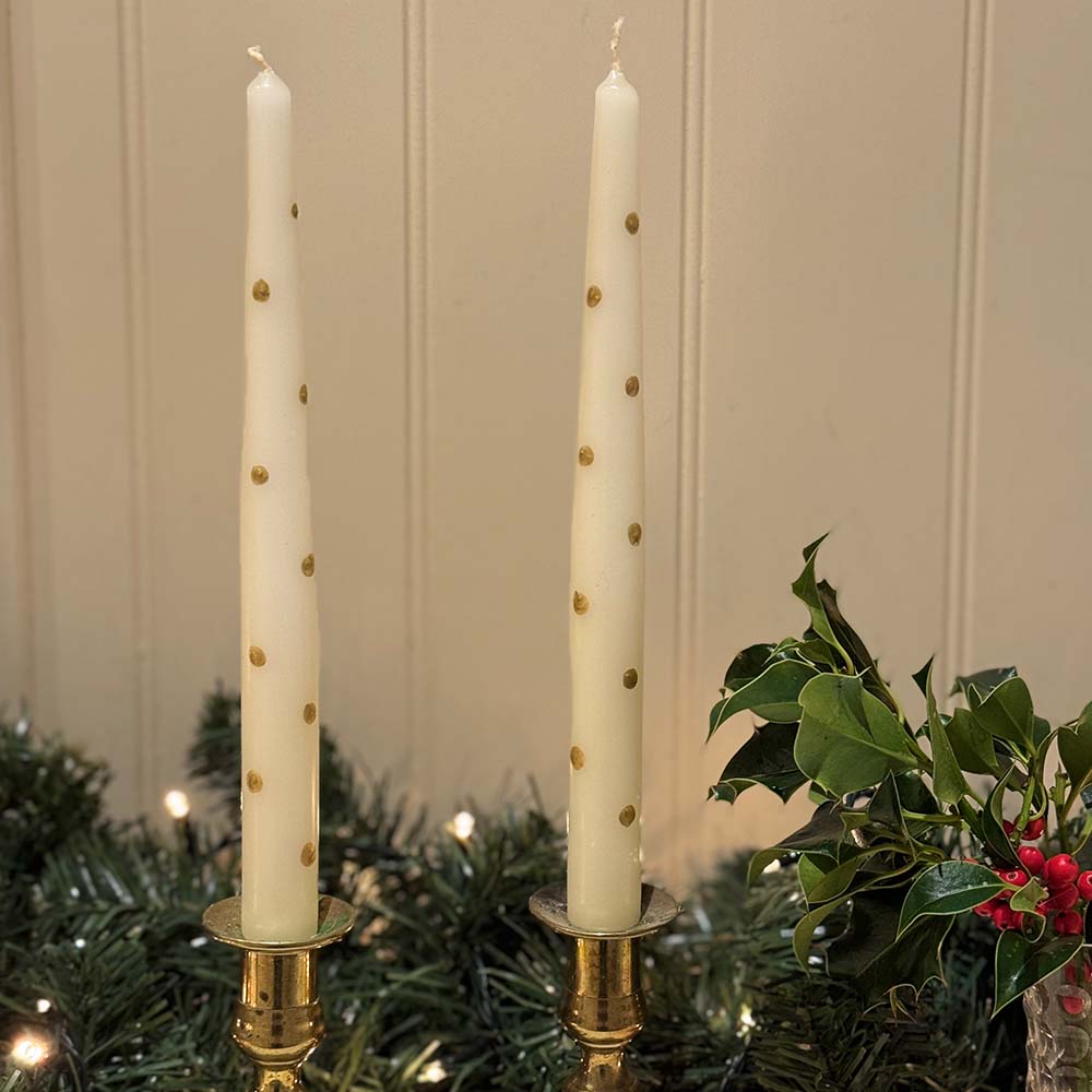 Christmas Hand Painted Candles - Gold Spotty Candles