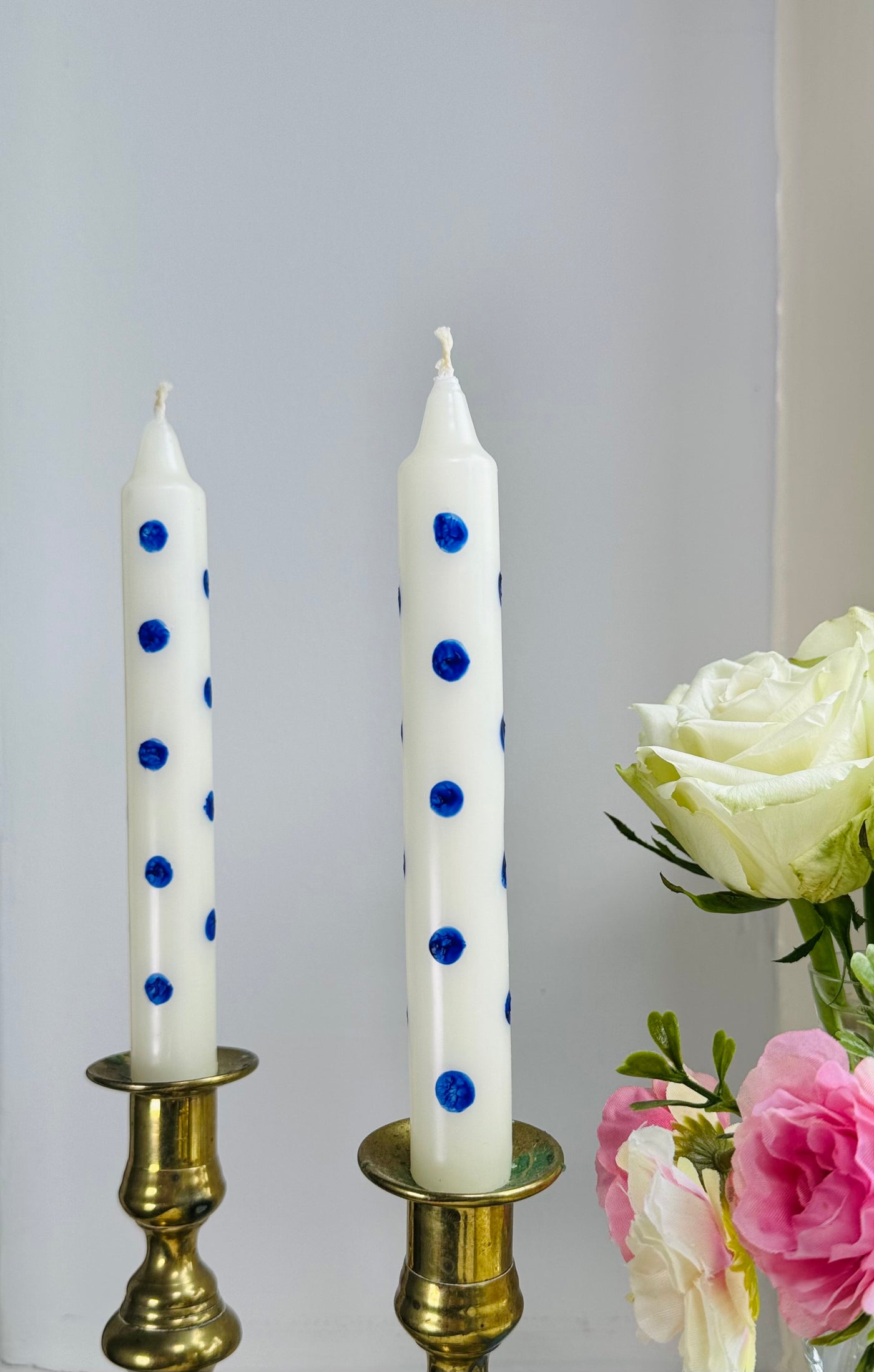 Hand Painted Candles - Spotty Blue