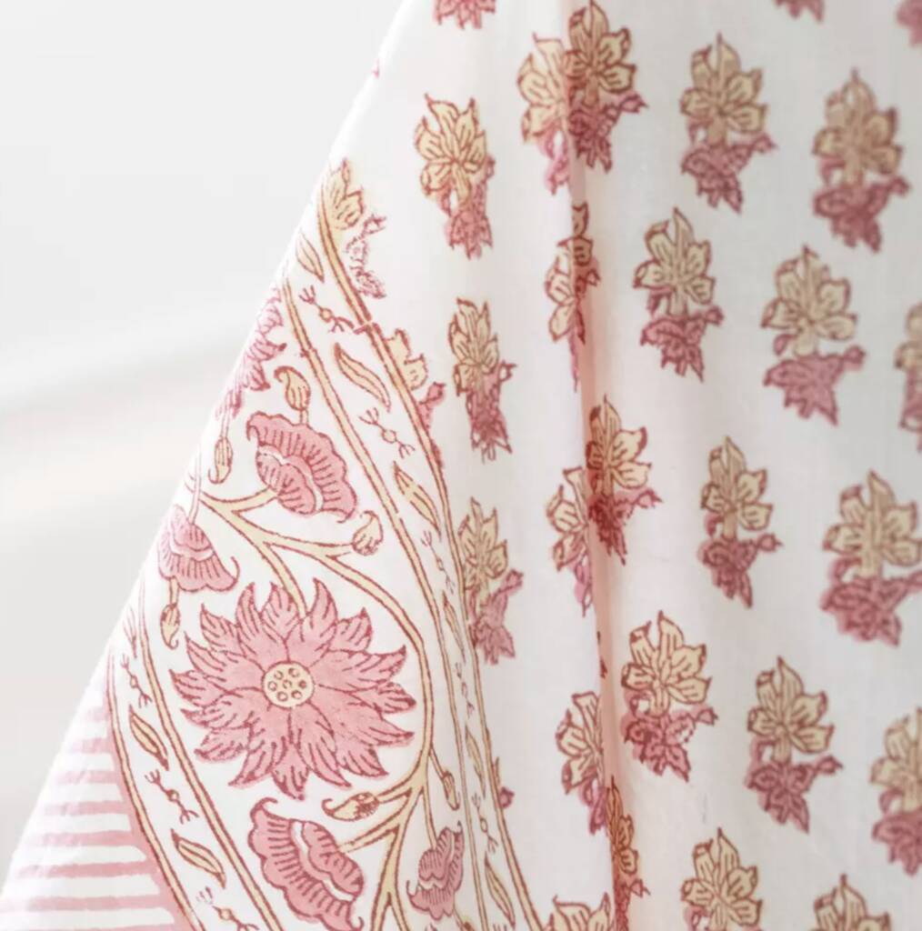 Block Print Tablecloth - Peony Pink