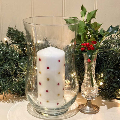 Hand Painted Christmas Candles - Red & Gold Spotty Pillar Candles